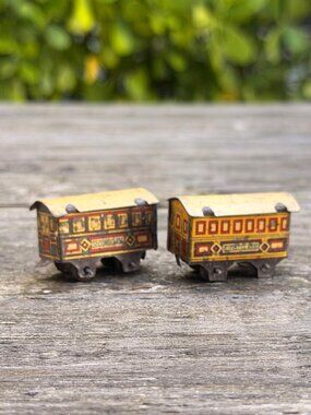 Vintage Lot 1930's Tin Litho Penny Toy Train Cars First Second Class Japan
